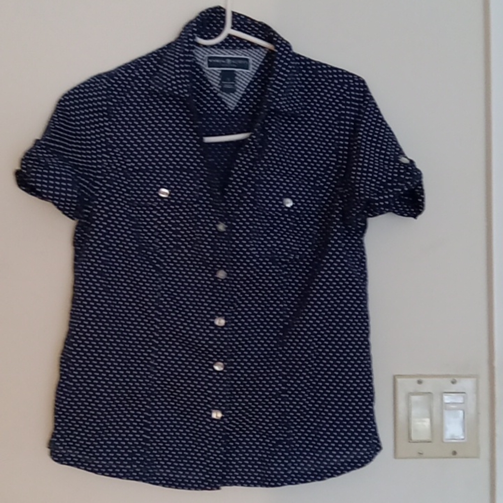 Polka dot blue short sleeve  blouse small petite